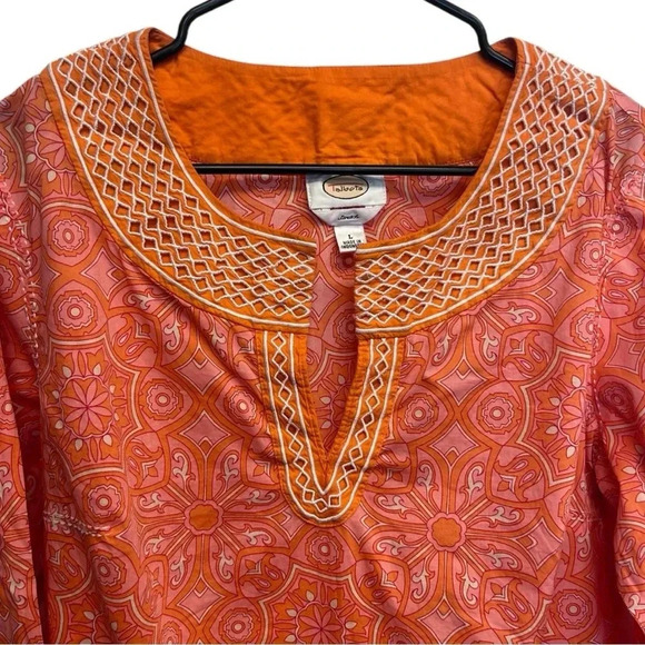 Talbots Boho Tunic Mandala Print Long Sleeve Embroidered Stretchy Lightweight - Picture 3 of 8